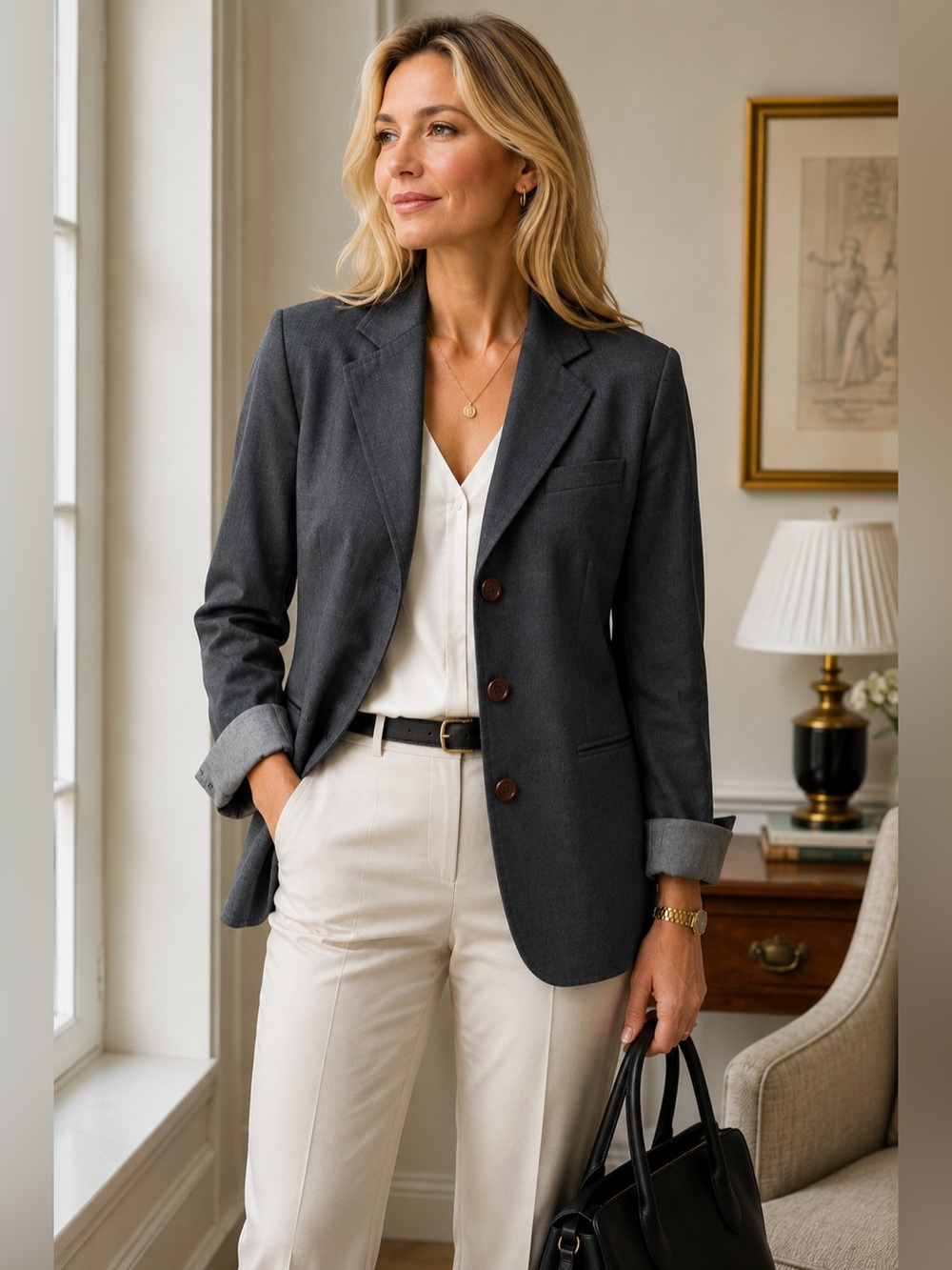 Lafayette 148 New York Gray Tailored Blazer With Cuffs Size 4